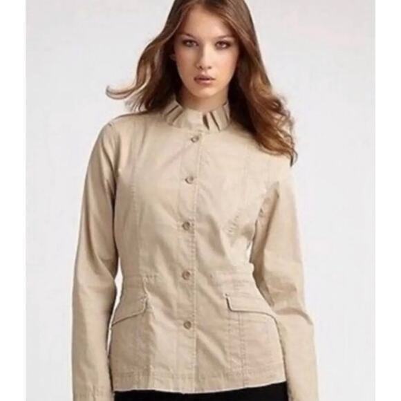 Eileen Fisher Khakis Ruffle Collar Jacket Button Up size‎ Small - Picture 2 of 10